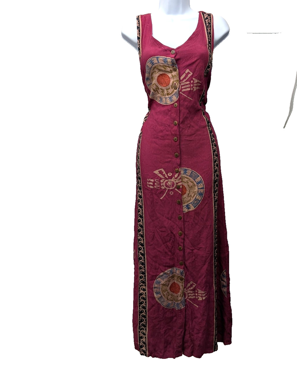 Maxi Dress Womens Large Boho Button Front 90s Southwestern Aztec Coastal Cowgirl